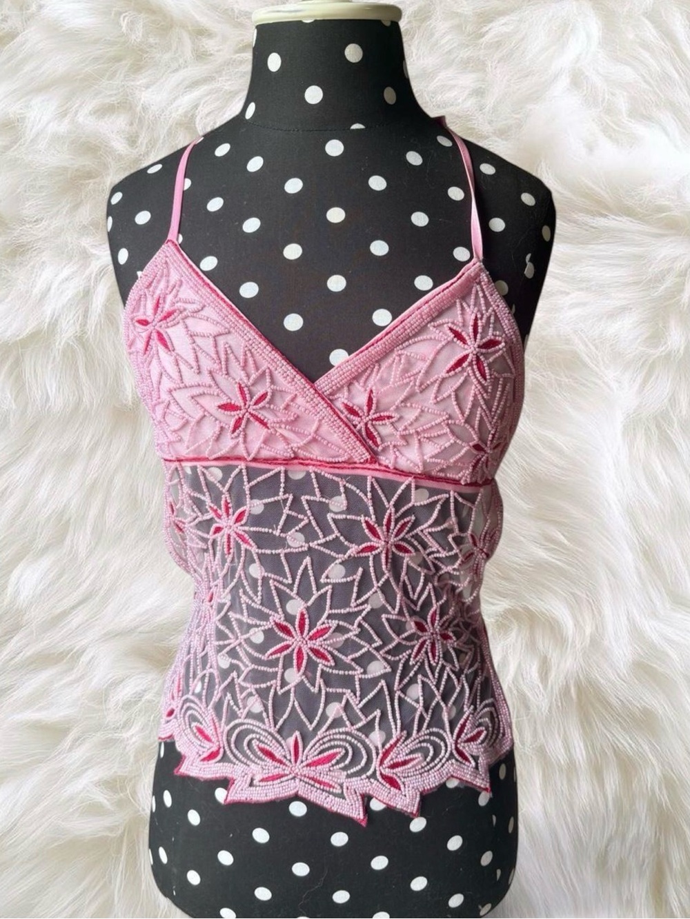 Pink Lace Floral Sheer Halter Cami Top